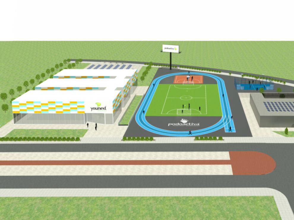 Recreación virtual del complejo deportivo que proyecta Podoactiva para sus instalaciones en Walqa.