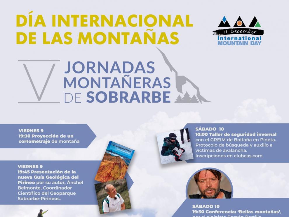 Cartel de la actividades programadas por el geoparque de Sobrarbe con motivo del Día Internacional de las Montañas.