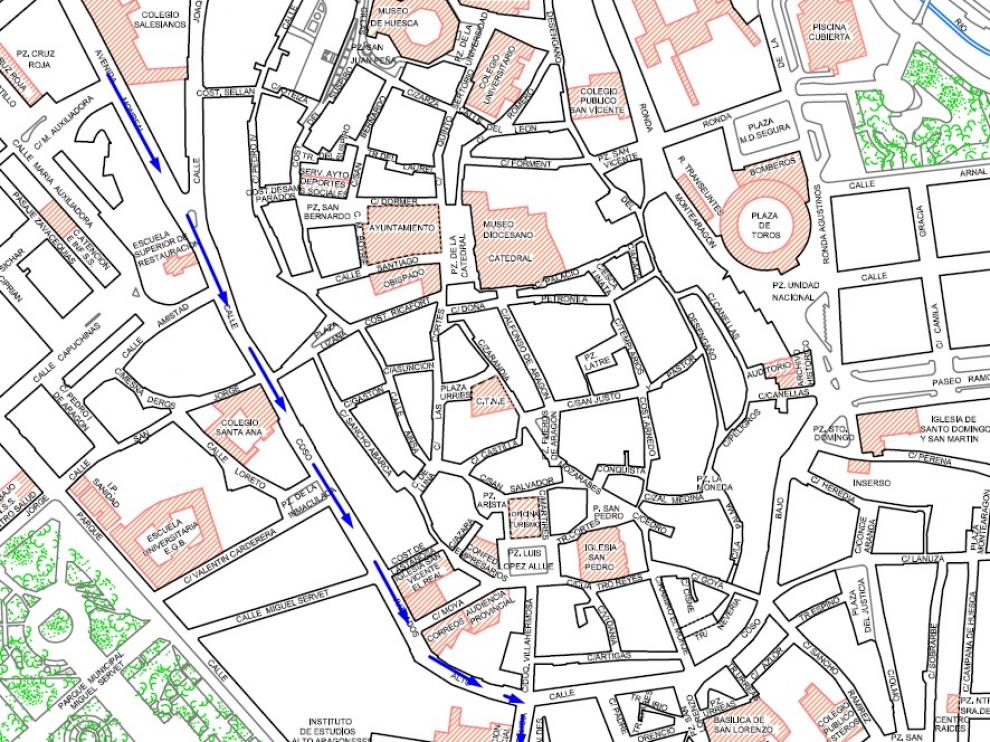 Mapa del tráfico durante la Cabalgata de Reyes.