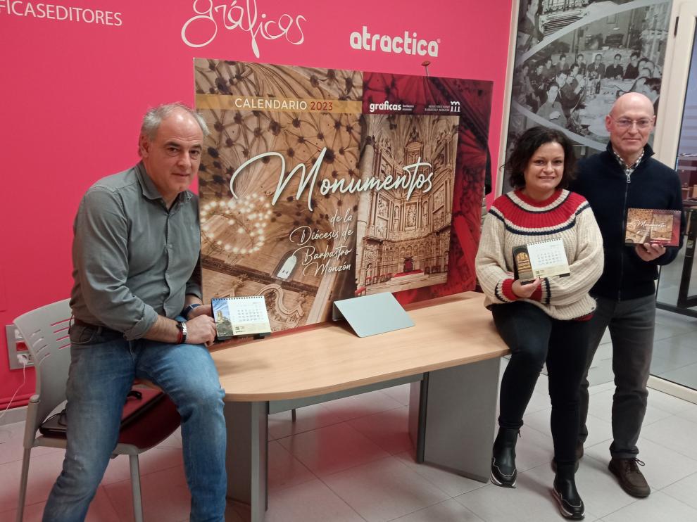 Javier Franco, Aída Rodríguez y Miguel Hecho, de Gráficas Barbastro-Monzón.