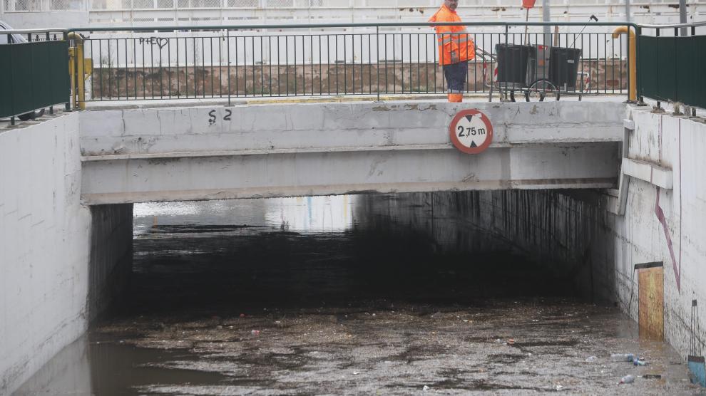 Túnel inundado en la localidad de Aldaya, en la Comunidad Valenciana