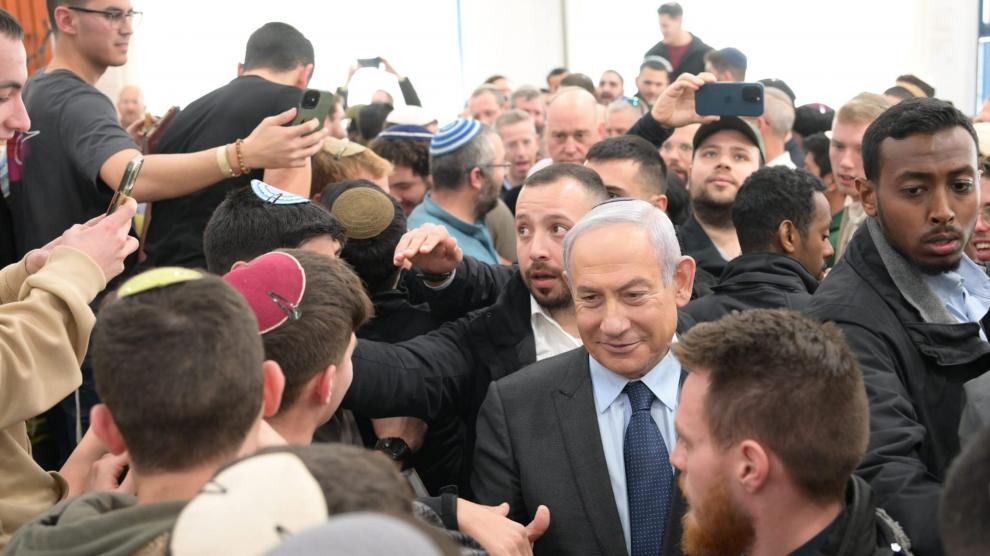 El primer ministro israelí, Benjamín Netanyahu, en la Academia Militar Bnei David.