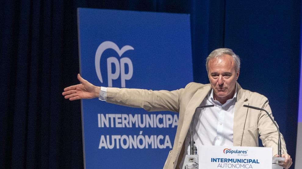 Jorge Azcón este sábado en su intervención en la reunión intermunicipal.
