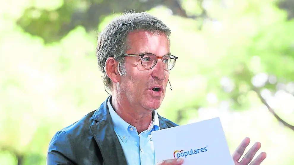 El presidente del PP, Alberto Núñez Feijóo, ayer en un acto celebrado en Zaragoza.