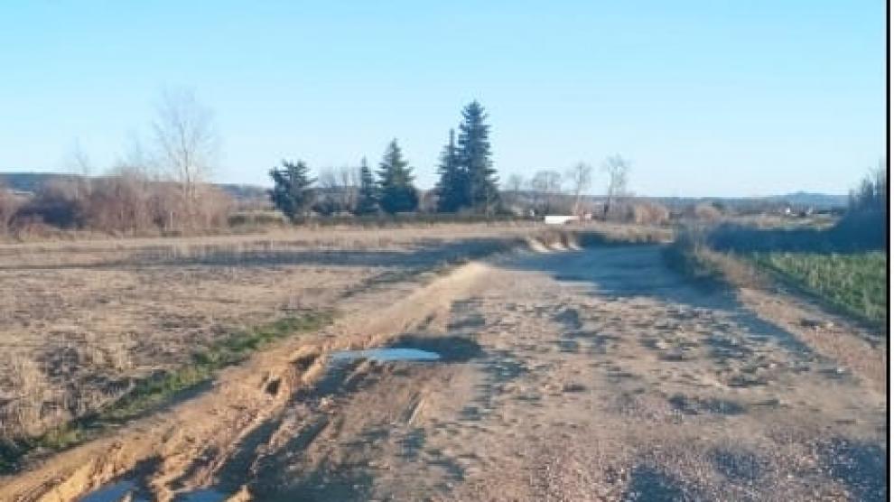 Estado actual del camino de La Almunia, en el que hay socavones y zonas erosionadas.