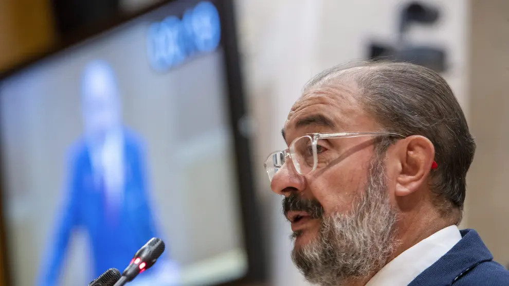 Comparecencia de Javier Lambán, este jueves.