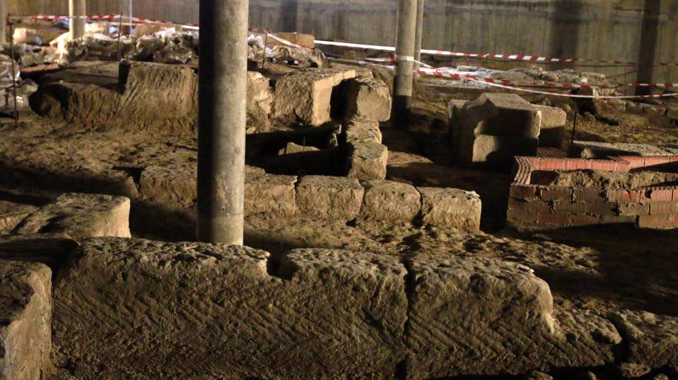 Foto de archivo de las ruinas romanas del Círculo Católico de Huesca, declaradas Bien de Interés Cultural.