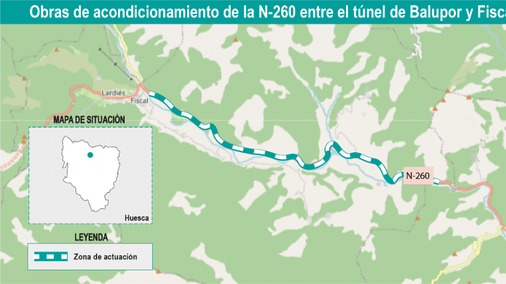 Obras de acondicionamiento de la N-260, entre Fiscal y Boltaña.