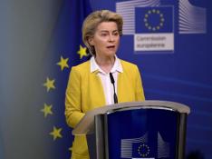 IMAGEN FOTO La presidenta de la Comisión Europea, Ursula Von der Leyen, ayer durante su intervención.