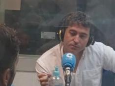 Josete, Gracia, de espaldas, Barrantes y Larraz, durante la entrevista del jueves. FOTO