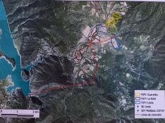 Plano de los tres parques fotovoltaicos proyectados en el valle de La Fueva.