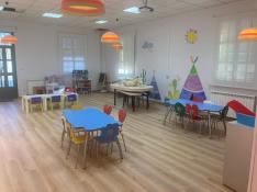 Espacio de la ludoteca, que servirá para impartir clases a escolares ucranianos en Alcalá de Gurrea.